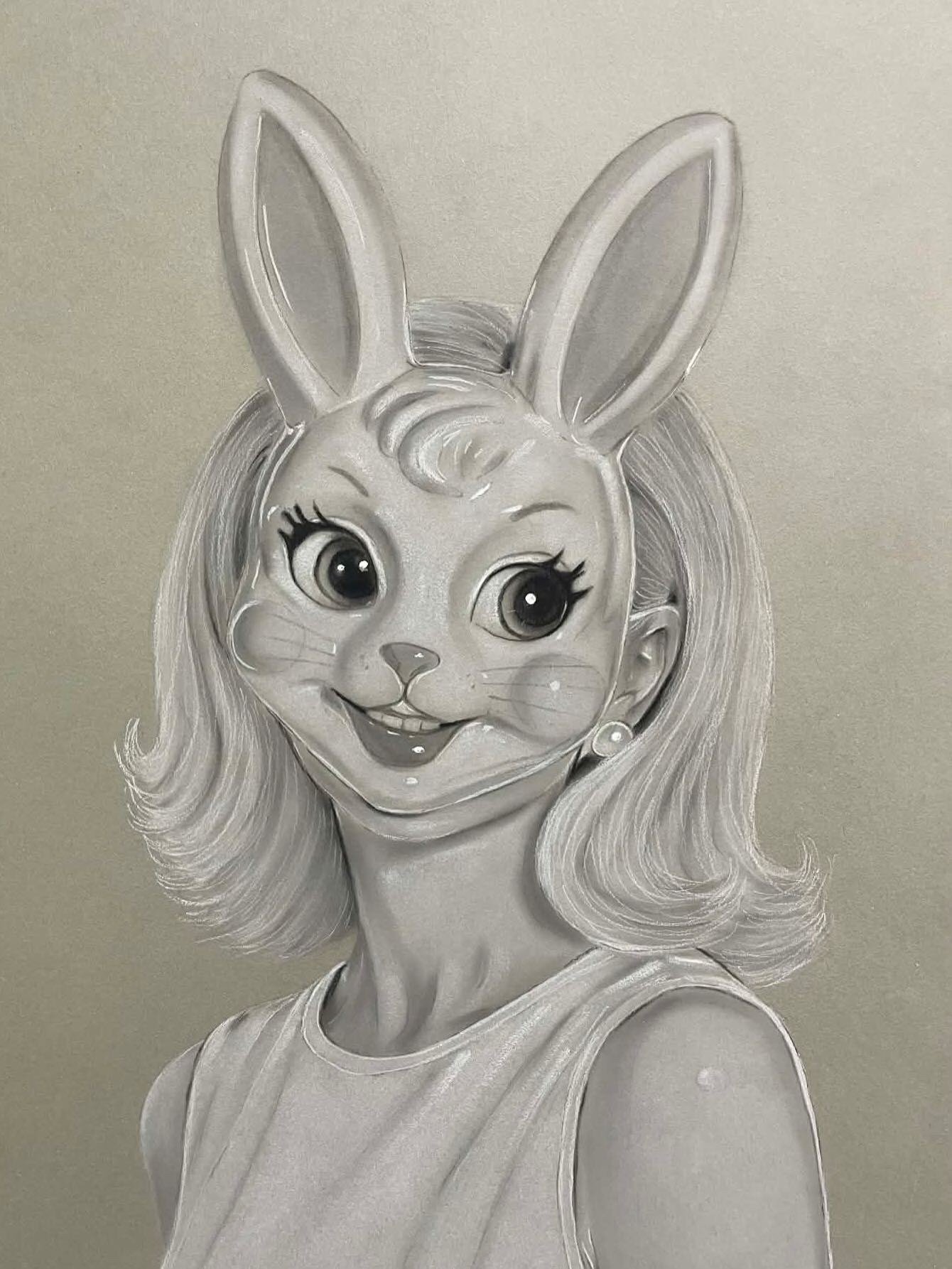 Bunny. Charcoal and pastel on paper.