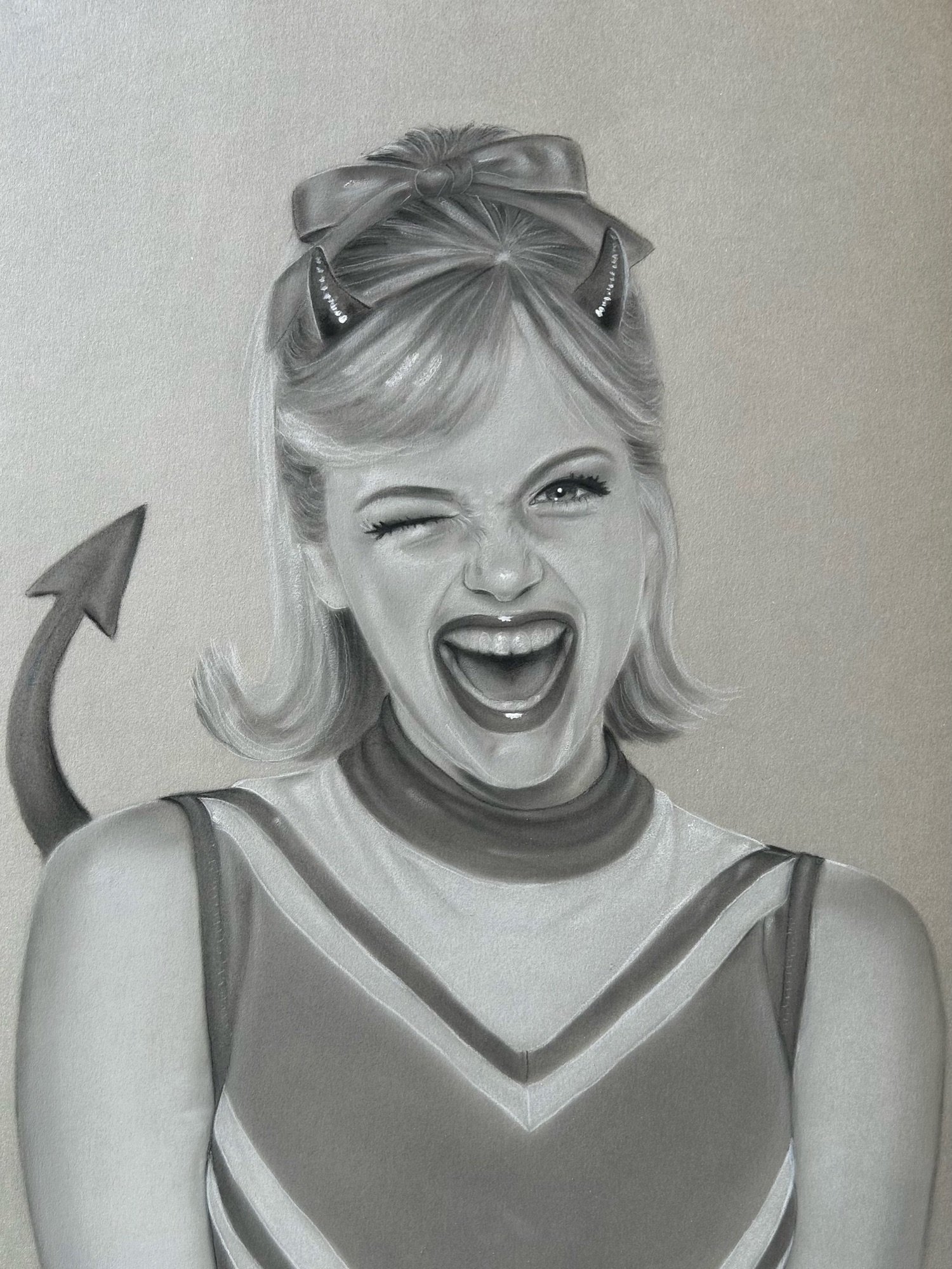 Give me an H!. Charcoal and pastel on paper.
