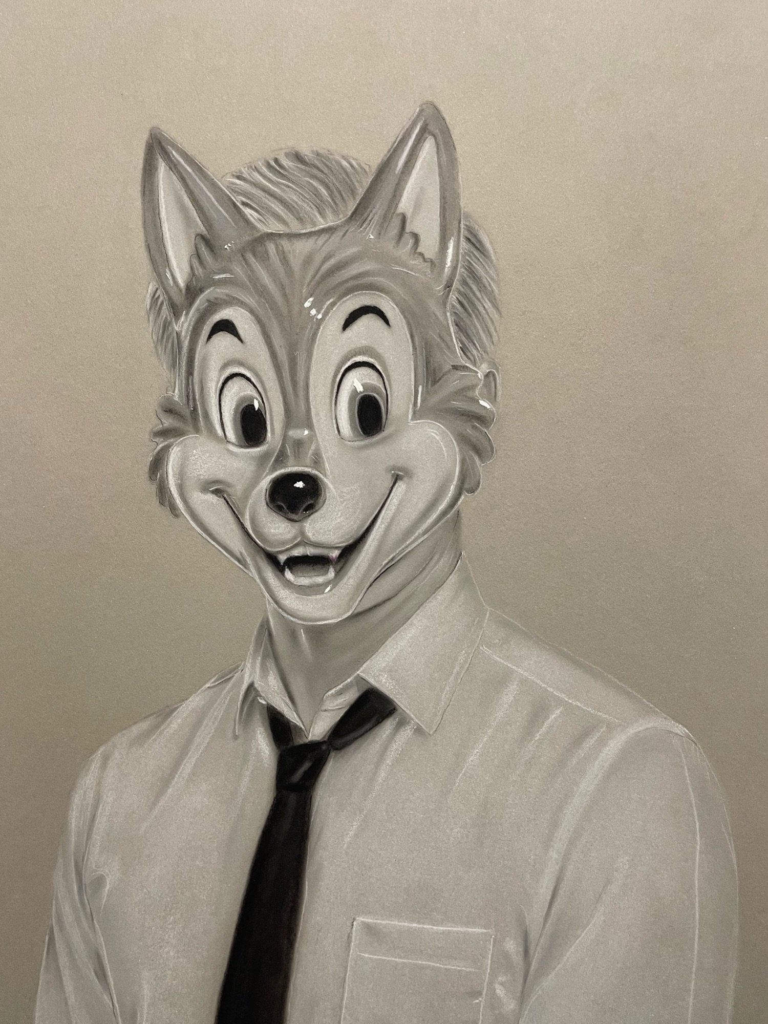 Honey, I’m home. Charcoal and pastel on paper.